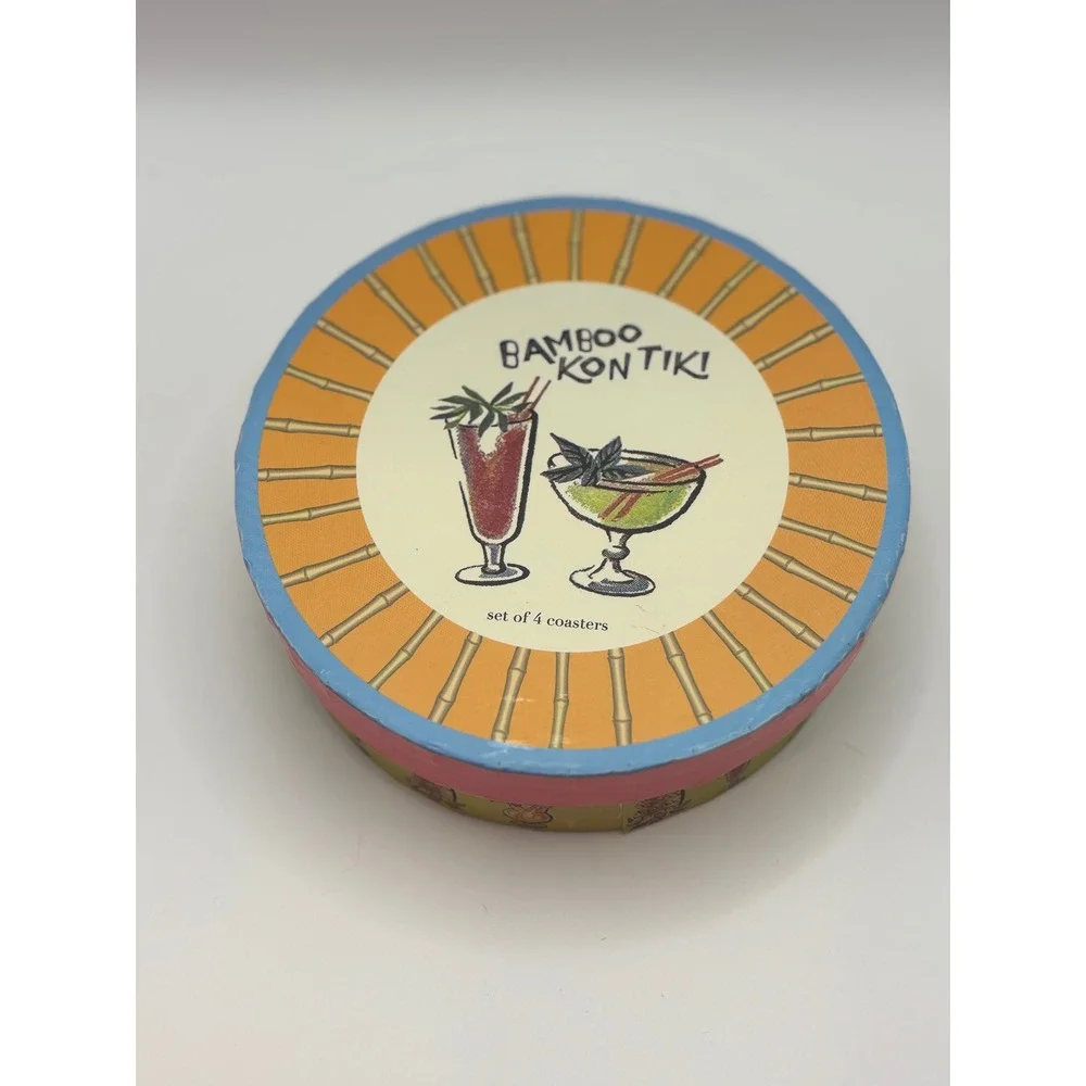 Bamboo Kon Tiki Tiki Cocktail Coasters Set Retro Barware Aloha beach kitchen